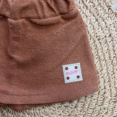  Conj. Body Mini Borboletas e Short Saia em Linho - Areia e Marrom